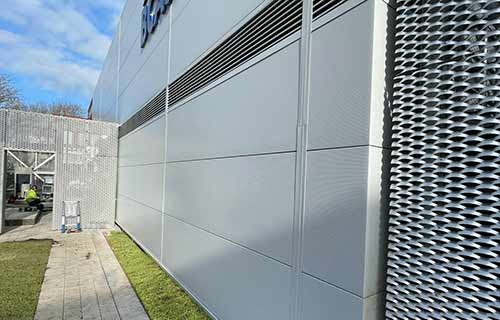 P and F Cladding - Brunel University - bespoke ALPS louvre system